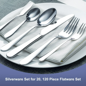 120 Piece Flatware Set for Wedding or Restaurant, Silverware Set for 20 People, Stainless Steel Flatware Sets, Mirror Polished Cutlery Utensil Set