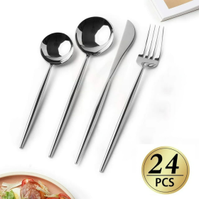 Silverware Set, WeluvFit 24 Piece Stainless Steel Flatware Cutlery Set, Thick Metal Tableware Eating Utensils Include Forks Spoons Knives